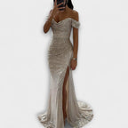 Airlia | Glitter Off-Shoulder Maxi Dress for Women