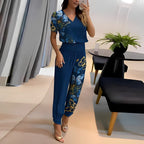 Alexandra | Pant Set with V-Neck and Short Sleeves for Women