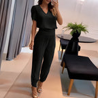 Alexandra | Pant Set with V-Neck and Short Sleeves for Women