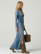 Alira | Denim Maxi Dress with Button-Front for Women