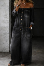 Ana | Off-Shoulder Relaxed Denim Jumpsuit with Long Sleeves for Women