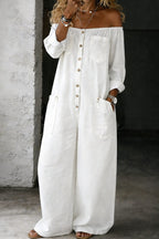 Ana | Off-Shoulder Relaxed Denim Jumpsuit with Long Sleeves for Women