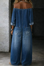 Ana | Off-Shoulder Relaxed Denim Jumpsuit with Long Sleeves for Women