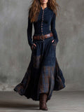 Anca | Patchwork Maxi Dress with Long Sleeves and Belt for Women