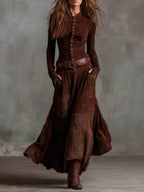 Anca | Patchwork Maxi Dress with Long Sleeves and Belt for Women