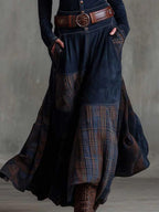 Anca | Patchwork Maxi Dress with Long Sleeves and Belt for Women