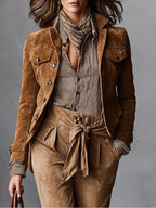 Andrea | Suede Cropped Jacket with Lapel Collar for Women