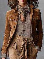 Andrea | Suede Cropped Jacket with Lapel Collar for Women