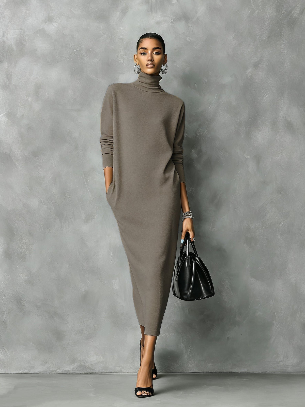 Aniela | Turtleneck Midi Sweater Dress for Women