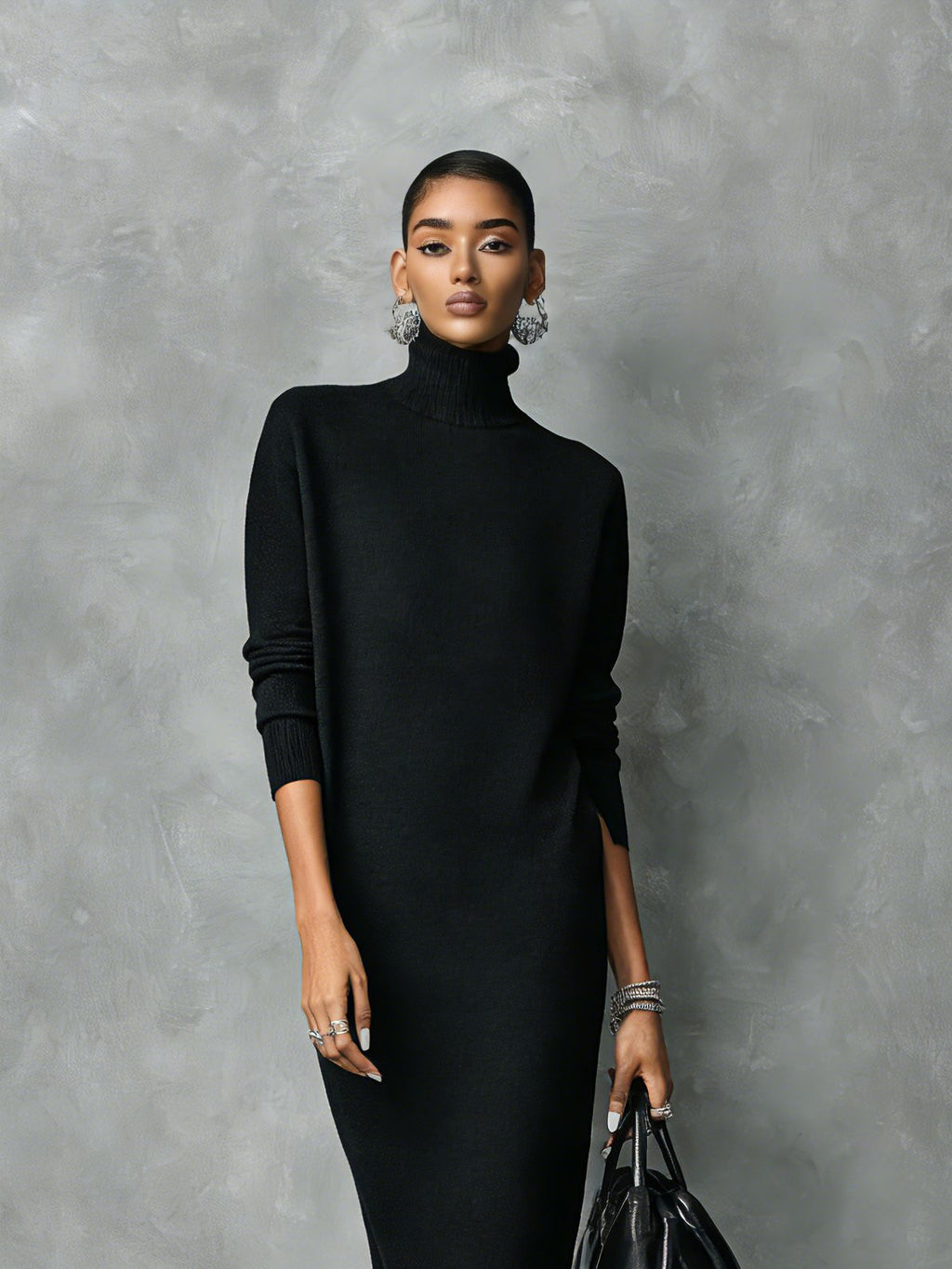Aniela | Turtleneck Midi Sweater Dress for Women