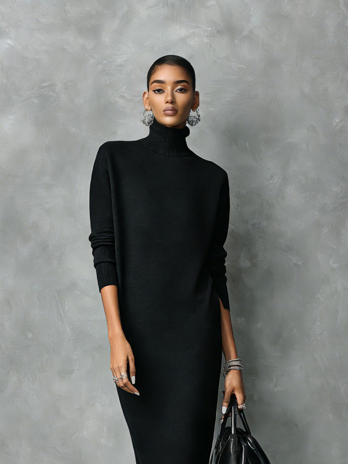 Aniela | Turtleneck Midi Sweater Dress for Women