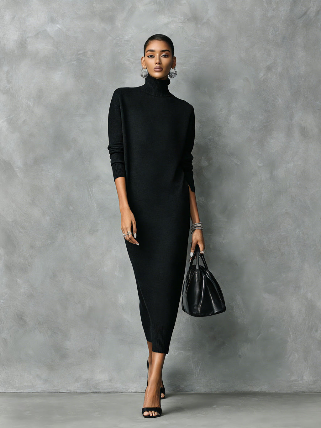 Aniela | Turtleneck Midi Sweater Dress for Women