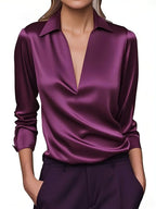 Audrey | Satin V-Neck Blouse with Long Sleeves for Women