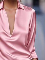 Audrey | Satin V-Neck Blouse with Long Sleeves for Women