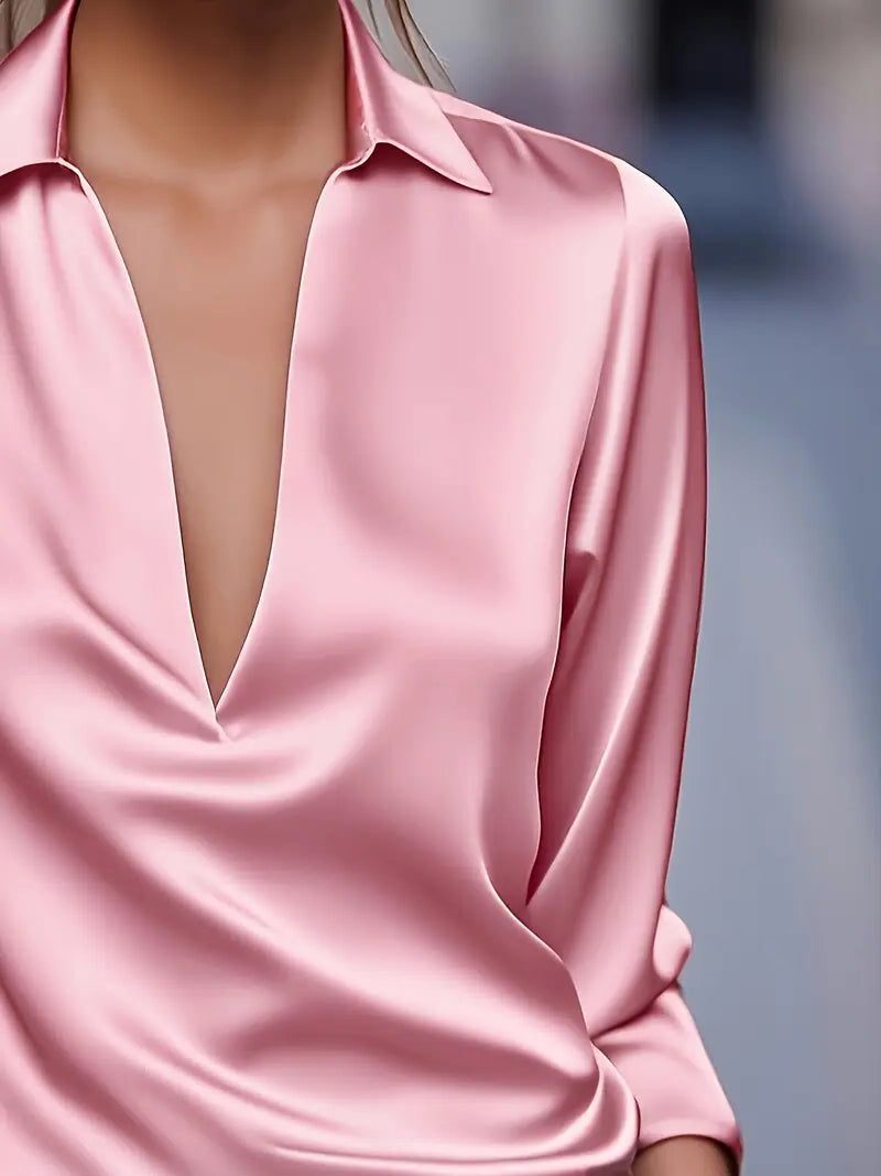 Audrey | Satin V-Neck Blouse with Long Sleeves for Women