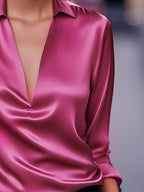 Audrey | Satin V-Neck Blouse with Long Sleeves for Women