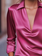 Audrey | Satin V-Neck Blouse with Long Sleeves for Women