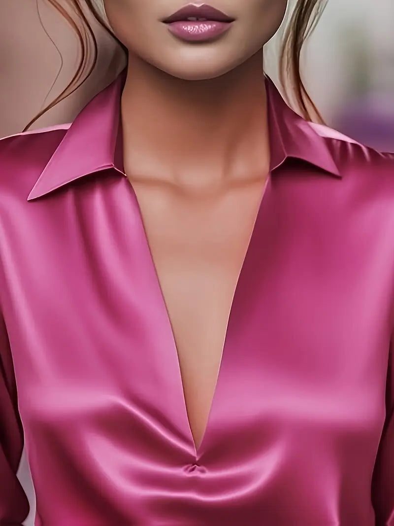 Audrey | Satin V-Neck Blouse with Long Sleeves for Women