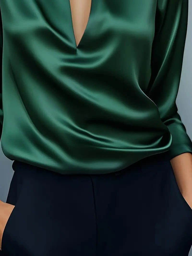 Audrey | Satin V-Neck Blouse with Long Sleeves for Women