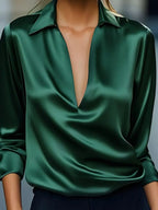 Audrey | Satin V-Neck Blouse with Long Sleeves for Women