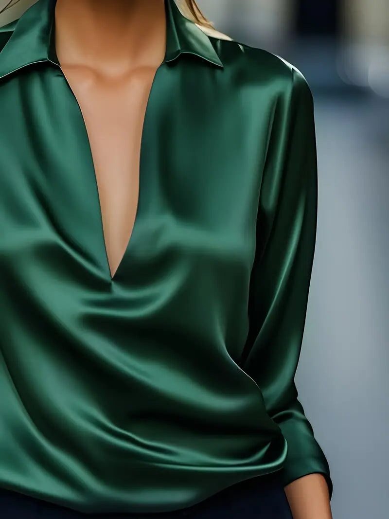 Audrey | Satin V-Neck Blouse with Long Sleeves for Women