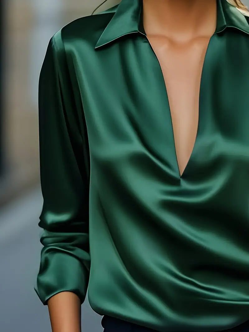 Audrey | Satin V-Neck Blouse with Long Sleeves for Women