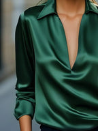Audrey | Satin V-Neck Blouse with Long Sleeves for Women