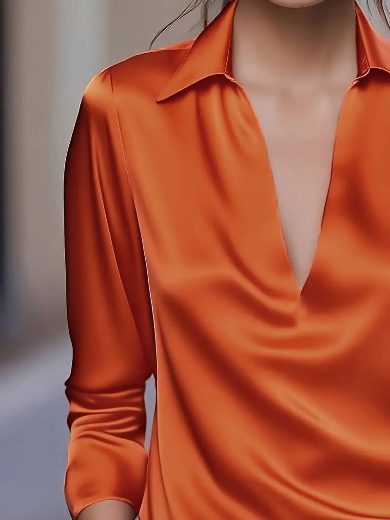 Audrey | Satin V-Neck Blouse with Long Sleeves for Women