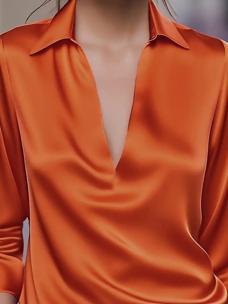 Audrey | Satin V-Neck Blouse with Long Sleeves for Women