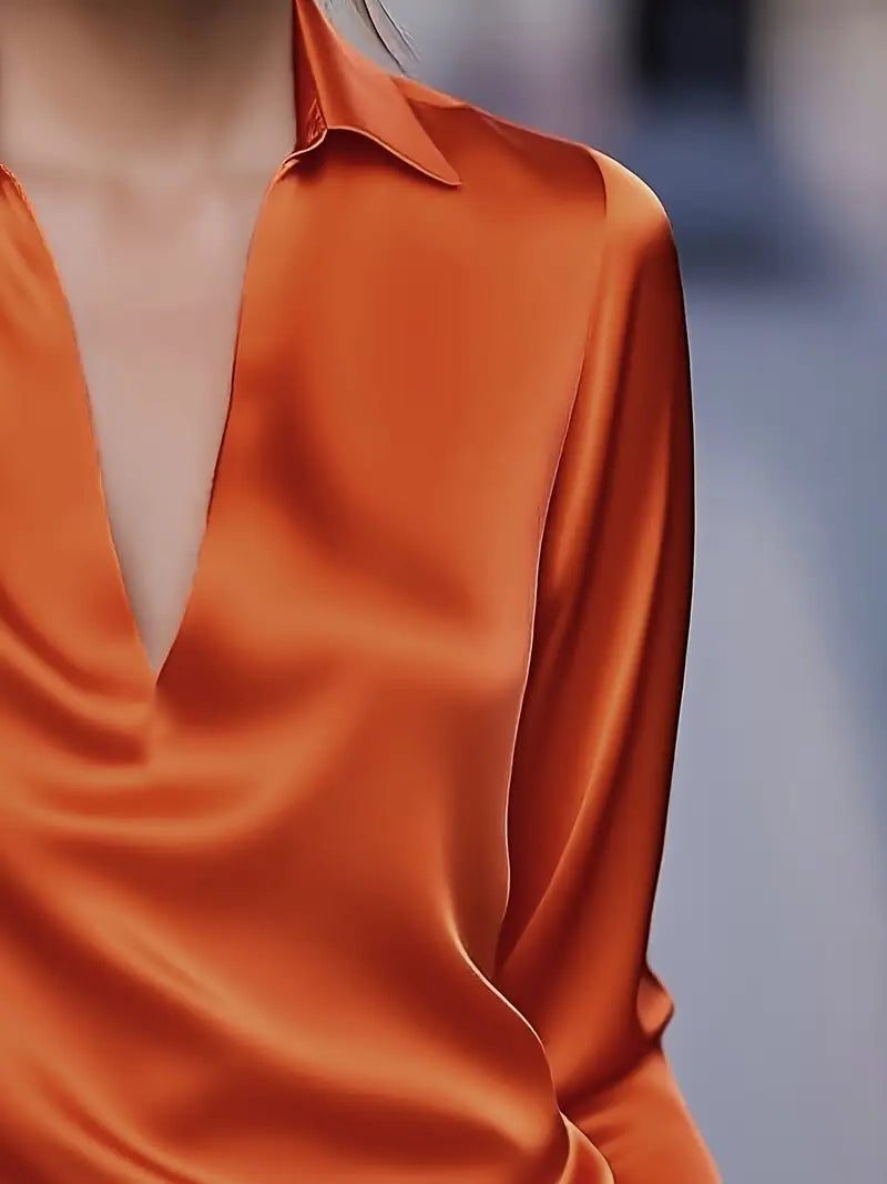 Audrey | Satin V-Neck Blouse with Long Sleeves for Women