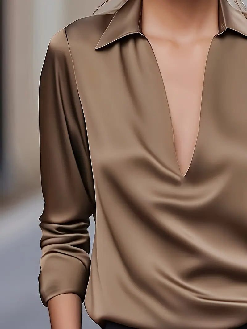 Audrey | Satin V-Neck Blouse with Long Sleeves for Women