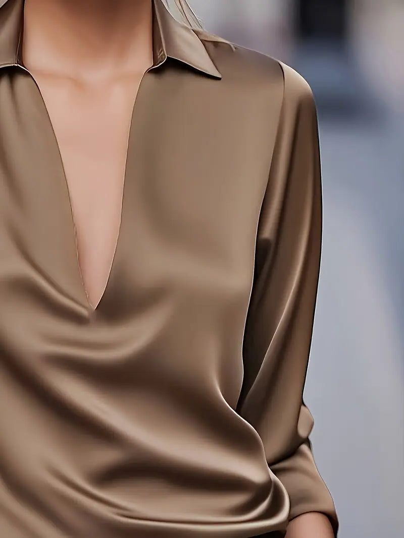 Audrey | Satin V-Neck Blouse with Long Sleeves for Women
