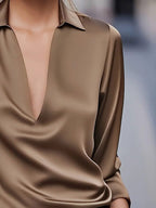 Audrey | Satin V-Neck Blouse with Long Sleeves for Women