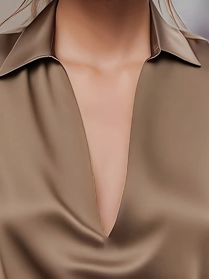 Audrey | Satin V-Neck Blouse with Long Sleeves for Women