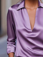 Audrey | Satin V-Neck Blouse with Long Sleeves for Women