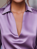 Audrey | Satin V-Neck Blouse with Long Sleeves for Women
