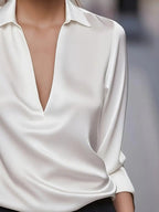 Audrey | Satin V-Neck Blouse with Long Sleeves for Women