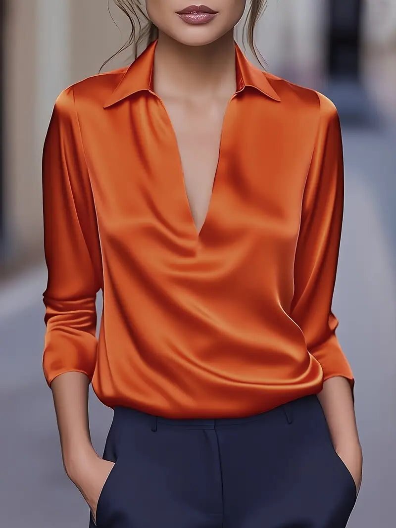 Audrey | Satin V-Neck Blouse with Long Sleeves for Women