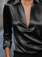Audrey | Satin V-Neck Blouse with Long Sleeves for Women