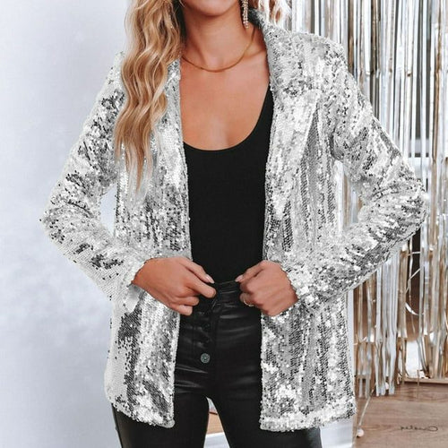 Avery | Sequin Fitted Blazer with Stand Collar for Women