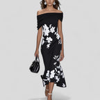 Aimee | Floral Off-Shoulder Midi Dress for Women
