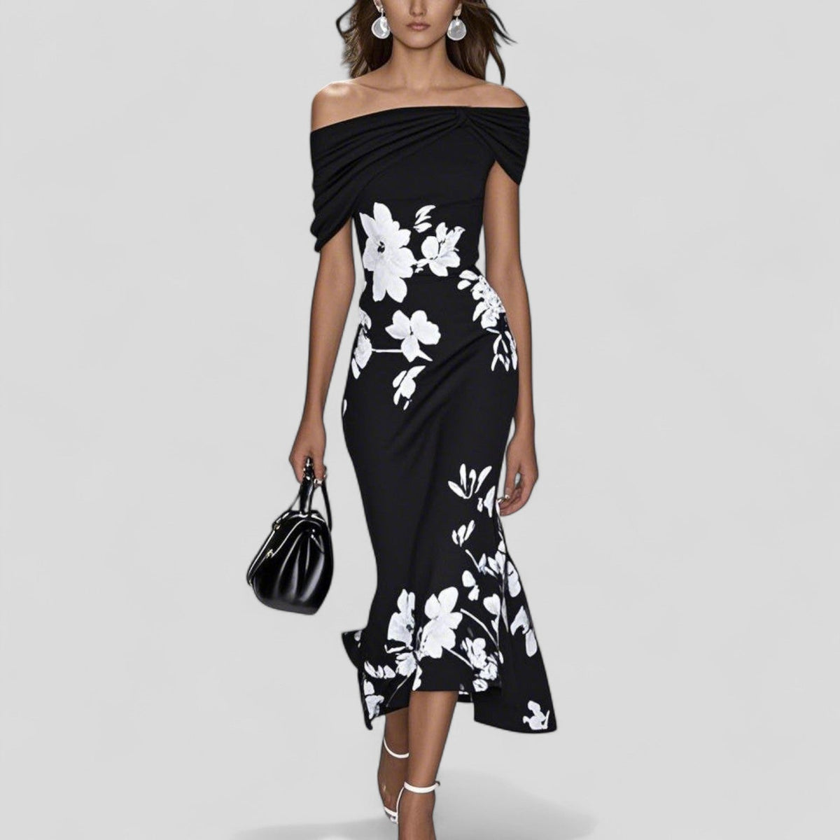 Aimee | Floral Off-Shoulder Midi Dress for Women