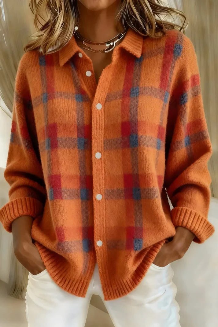 Brenna | Plaid Sweater with Button-Down Front for Women