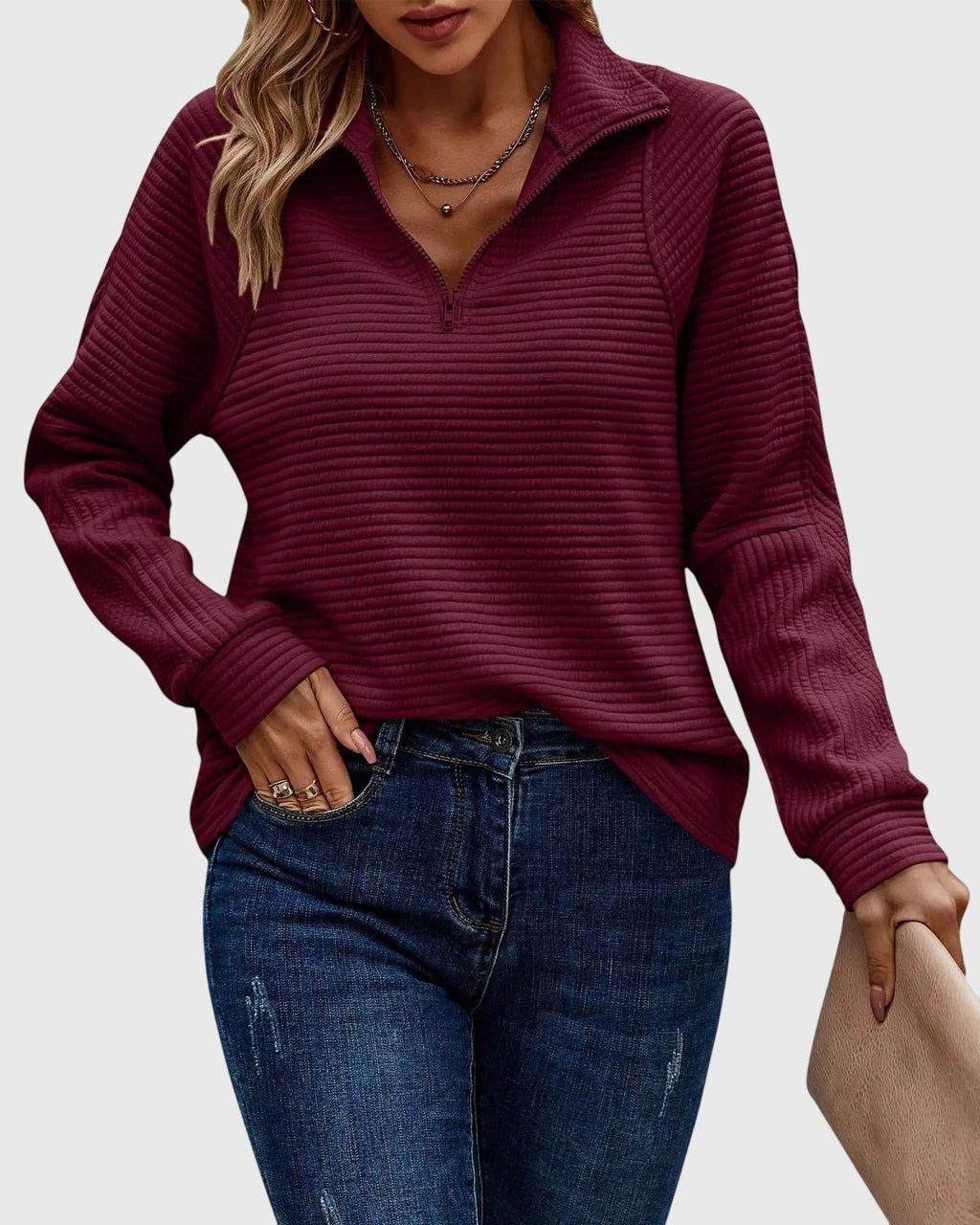 Brunna | Ribbed Knit Half-Zip Sweater for Women