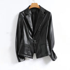 Camellia | Leather Single-Breasted Blazer with Lapel for Women