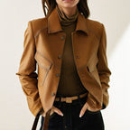 Casey | Vintage Leather Jacket with Button Front for Women