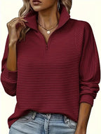 Celia | Ribbed Knit Half-Zip Sweater with Funnel Neck for Women