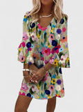 Sebastiane | Floral Dress with V-Neck and Bell Sleeves for Women