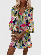 Sebastiane | Floral Dress with V-Neck and Bell Sleeves for Women