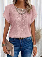 Leontine | Crochet Blouse with Crew Neck and Short Sleeves for Women